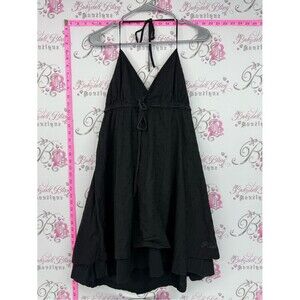 Hooch dress tie up y2k Embroidery Black Eyelet Halter Summer Dress